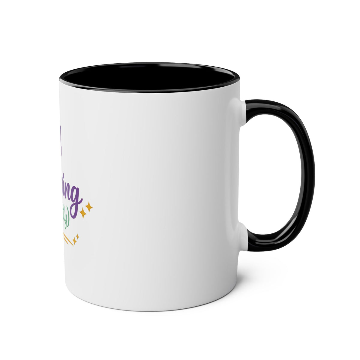 White mug with black interior and handle on a white background