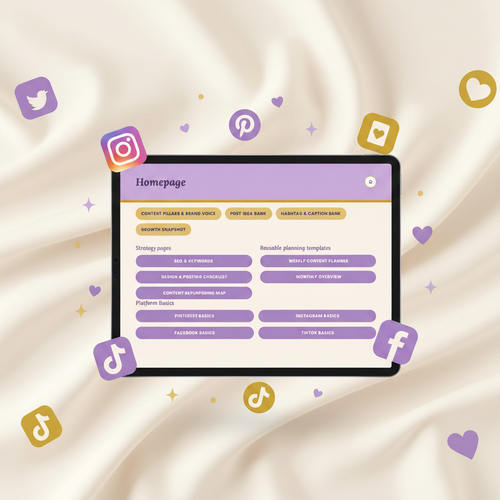 Amplify digital planner homepage on iPad with whimsical social media icons